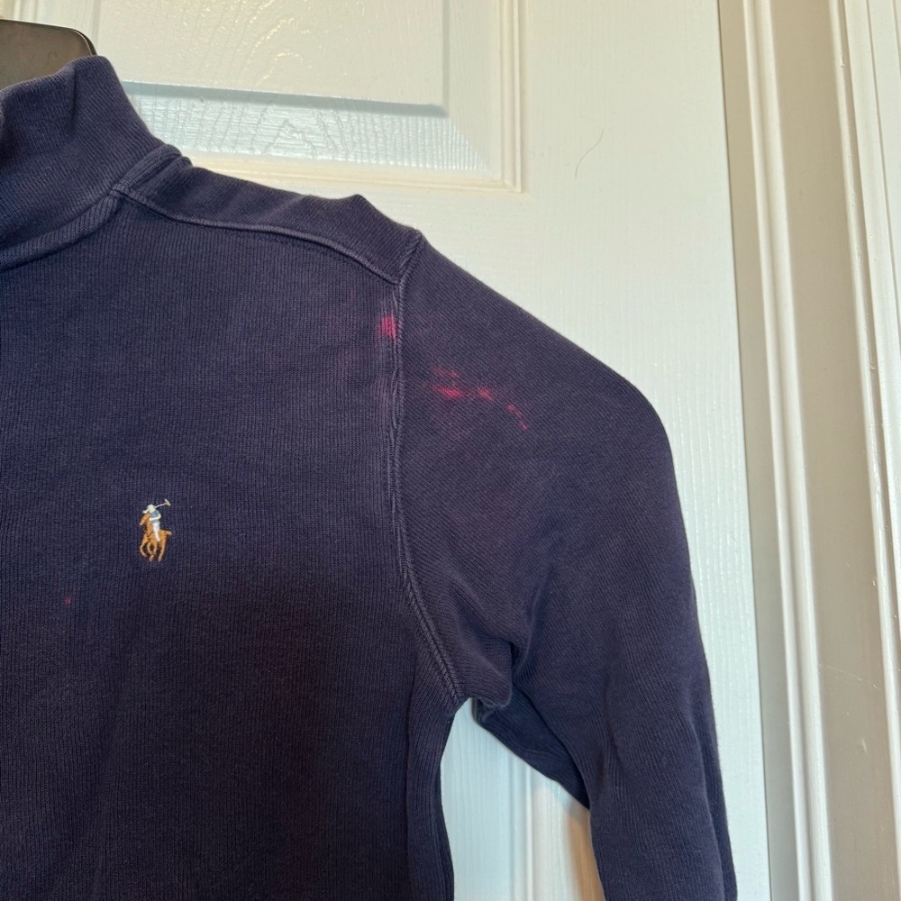 Polo Ralph Lauren Sweater Mens Large Blue Pullover Quarter Zip Yellow Pony - Picture 3 of 11